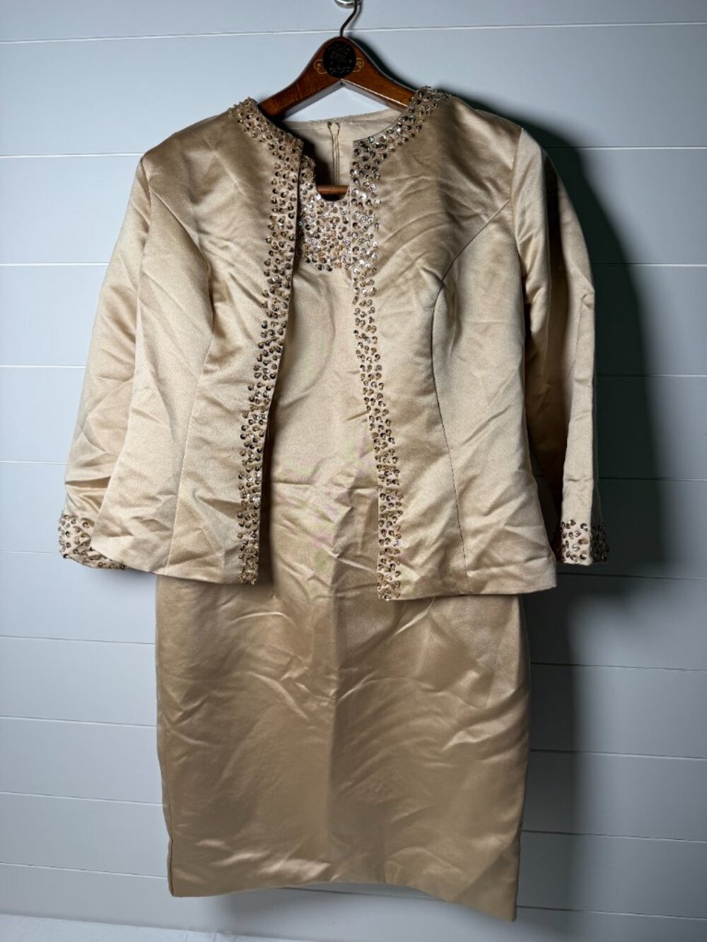 Gown Gallery Mother of Bride Dress Gold/Dk Champagne Sequin Jacket Sz 12
